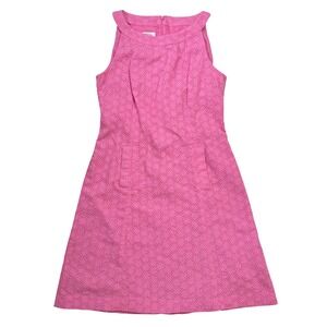 Talbots Pink Eyelet Sheath Dress‎ Size 10 Halter Neck Sleeveless Knee Length